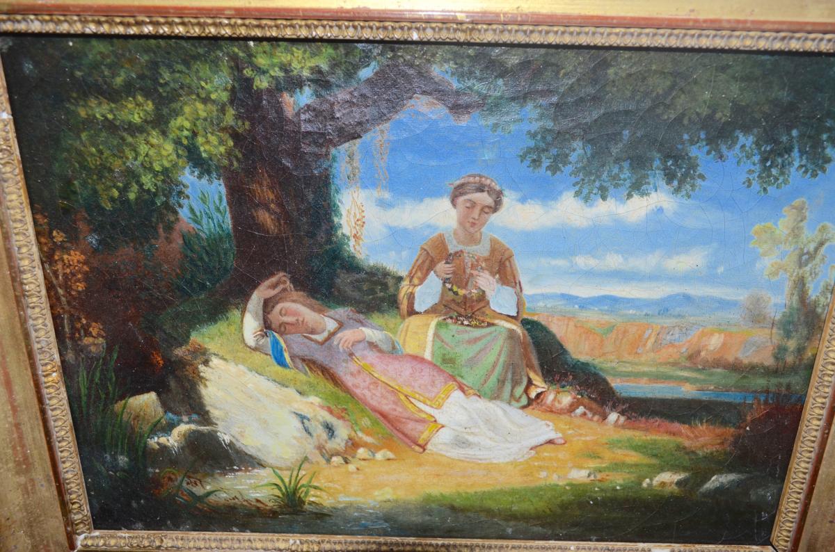 Tableau d'"jeune Fille Endormie" 19eme Siècle-photo-3