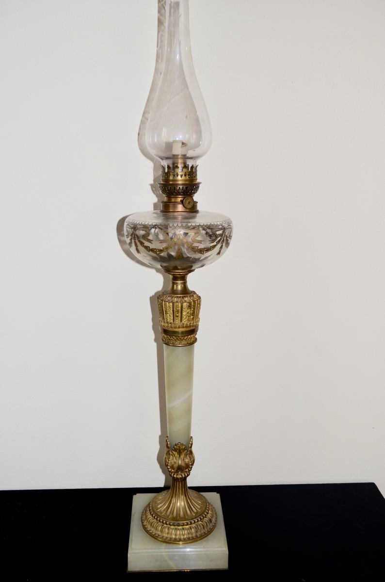 Lampe En Bronze Doré Et Marbre 19eme Siècle