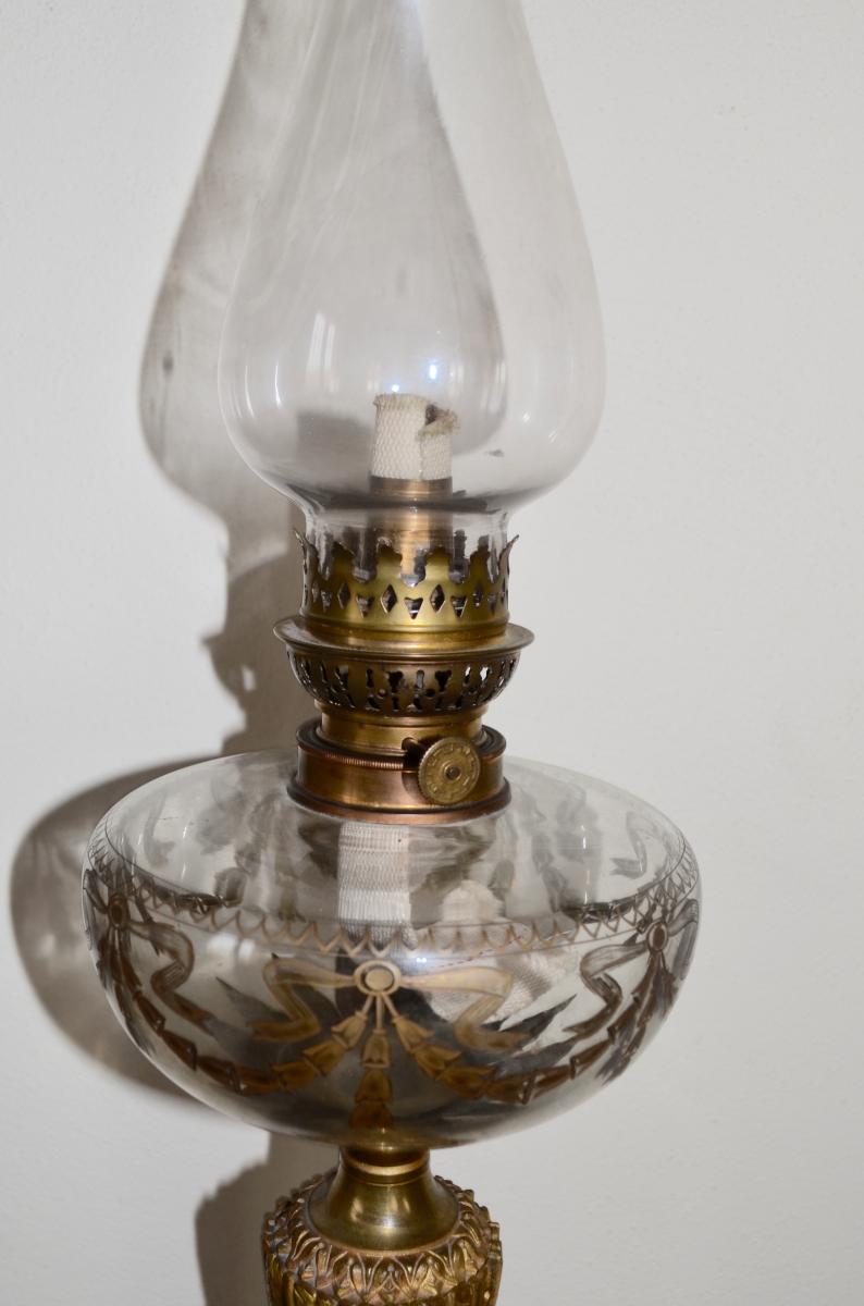 Lampe En Bronze Doré Et Marbre 19eme Siècle-photo-1