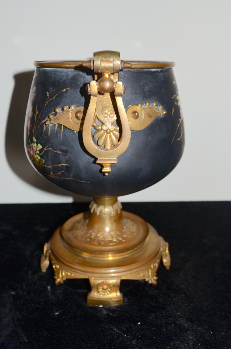 Lampe A Pétrole En Bronze Et Porcelaine 19eme siècle -photo-4