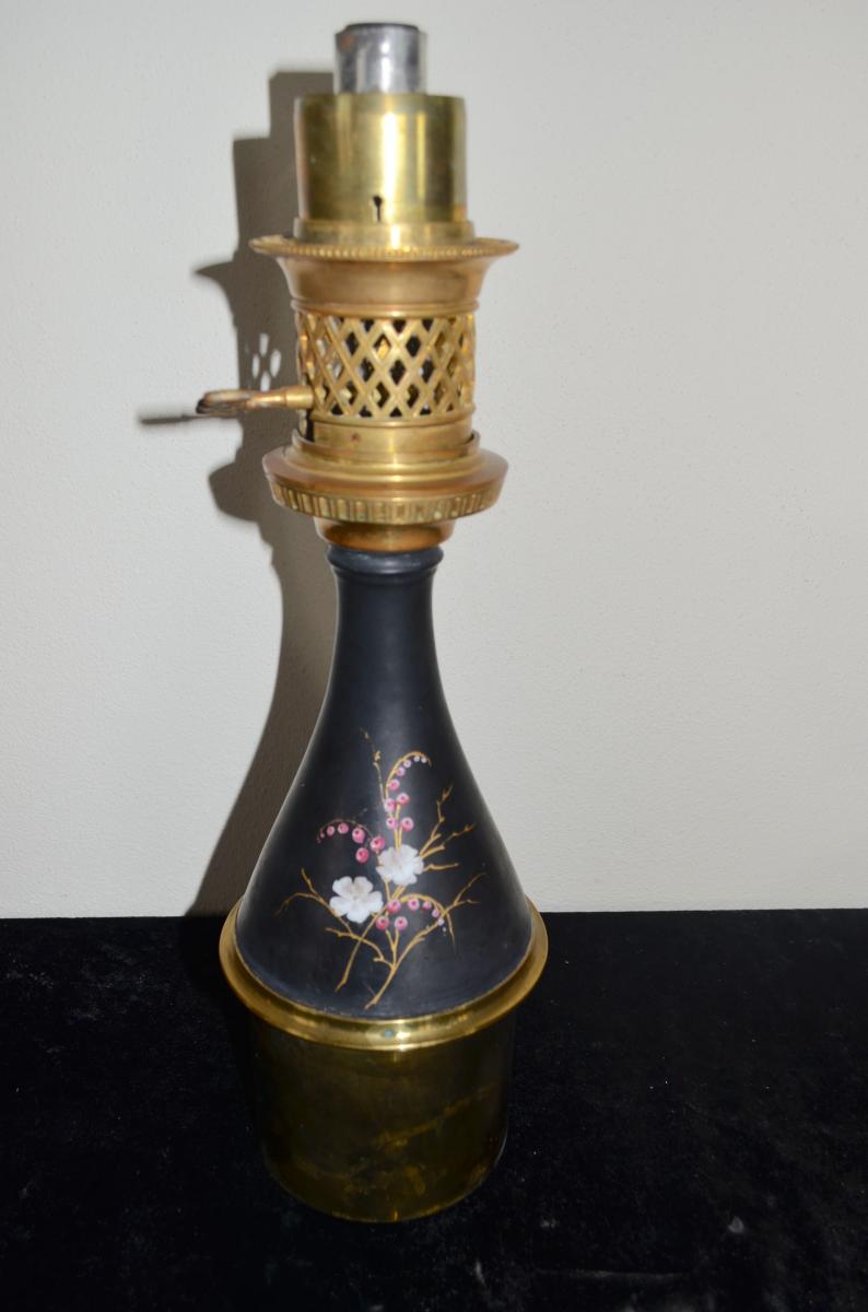 Lampe A Pétrole En Bronze Et Porcelaine 19eme siècle -photo-3