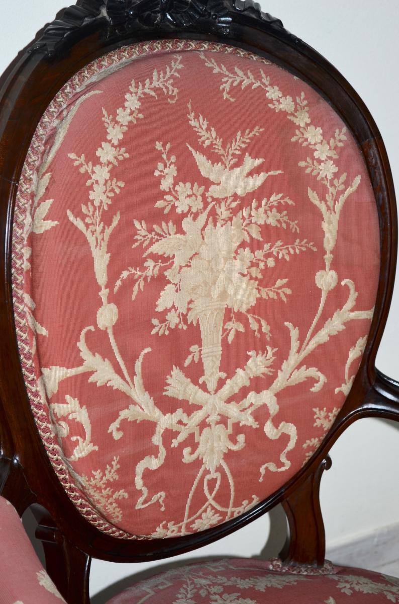 Pair Of Armchairs A Medallion Napoleon III In Rosewood-photo-5