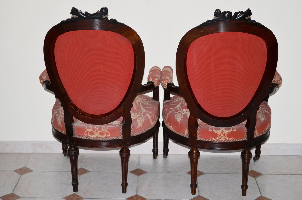 Pair Of Armchairs A Medallion Napoleon III In Rosewood-photo-7