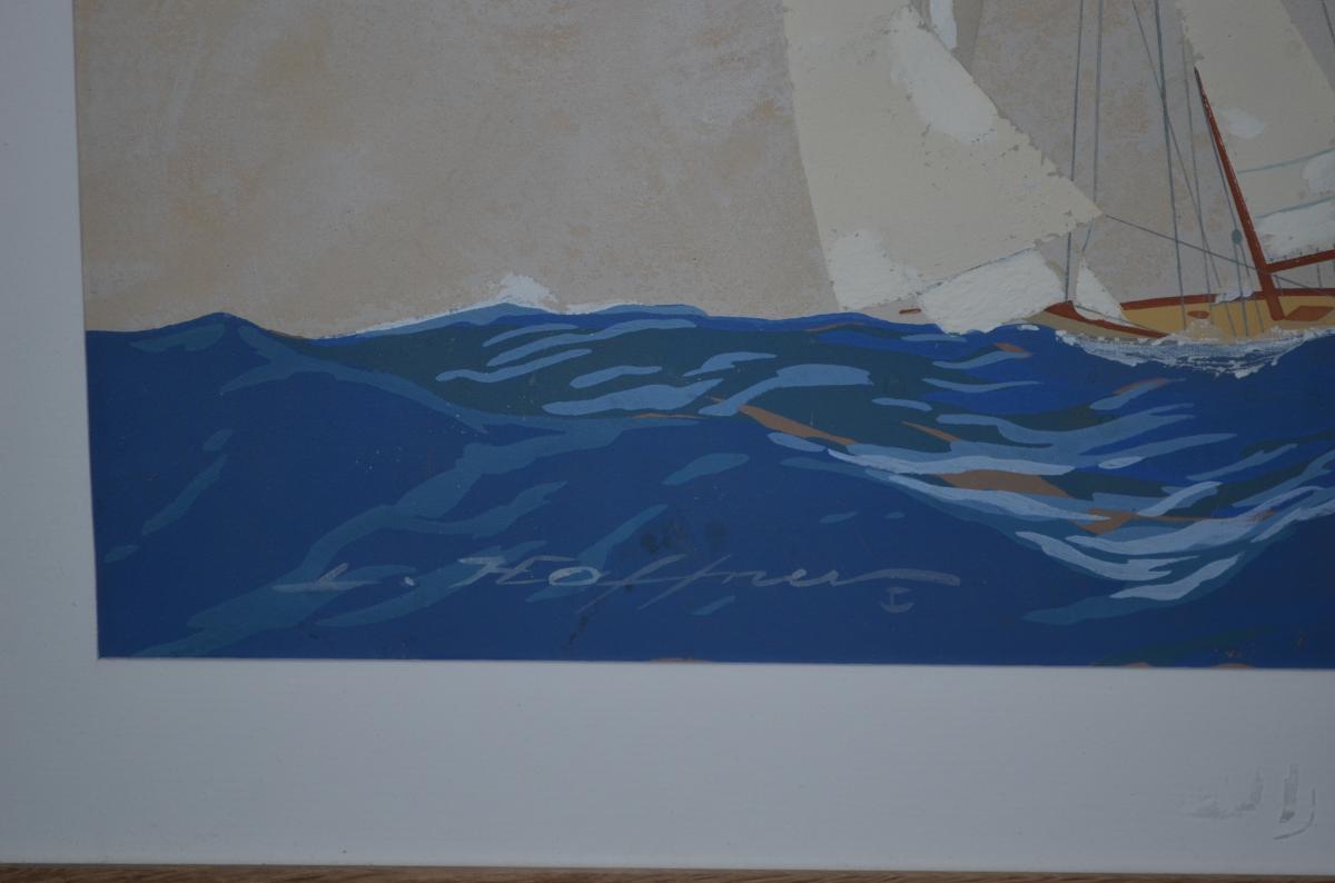  Gouache De Leon Haffner "les Voiliers"-photo-3