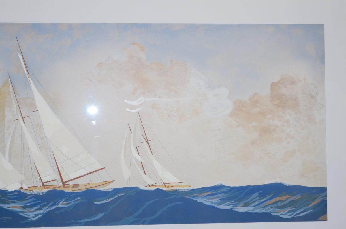  Gouache De Leon Haffner "les Voiliers"-photo-4