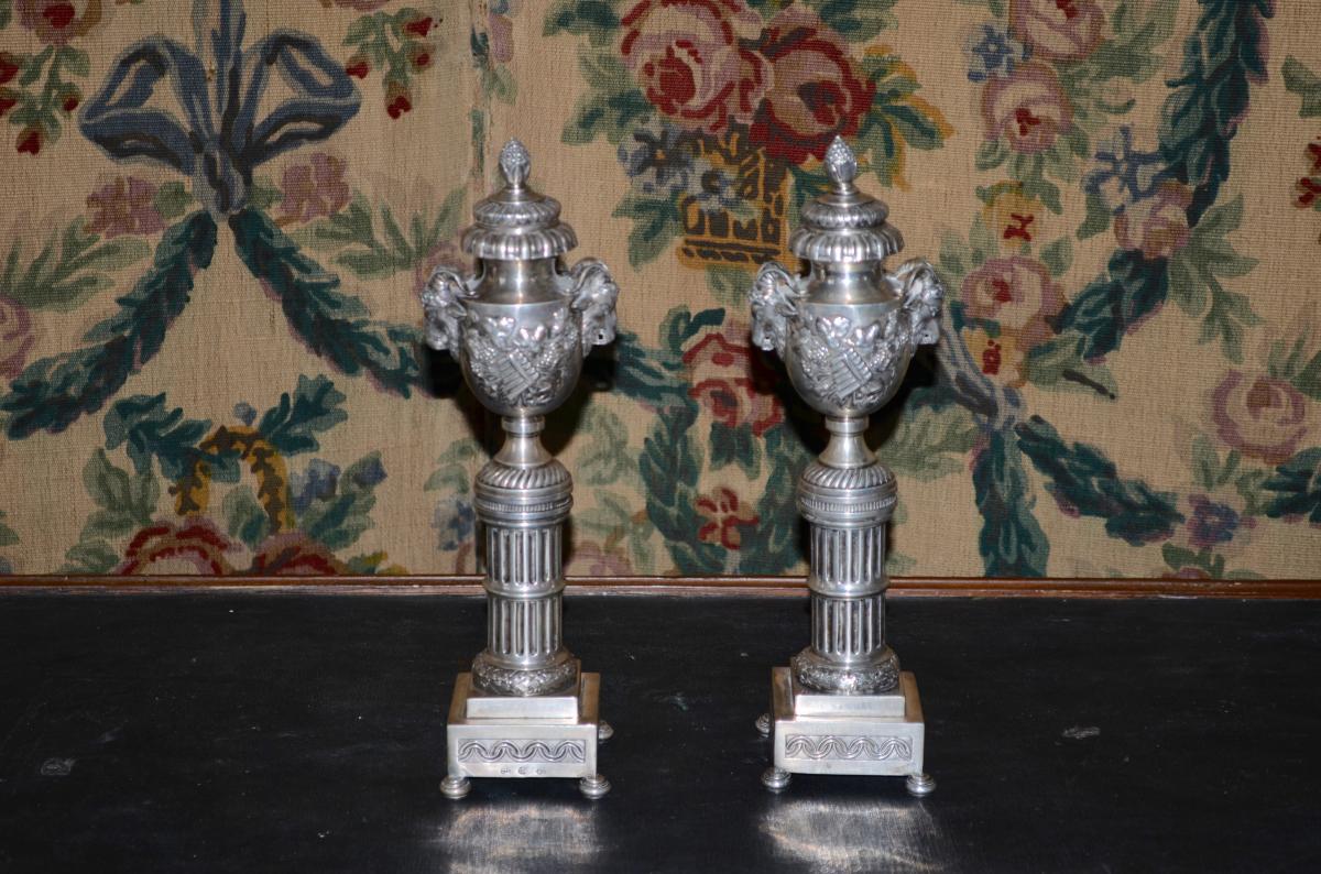 Pair Of Candlesticks In Sterling Silver XIXth Century