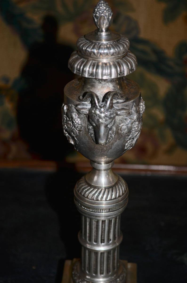 Pair Of Candlesticks In Sterling Silver XIXth Century-photo-3