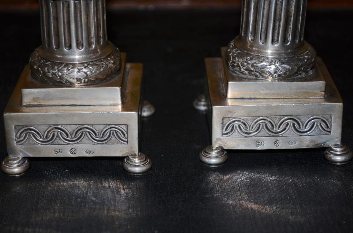 Pair Of Candlesticks In Sterling Silver XIXth Century-photo-1