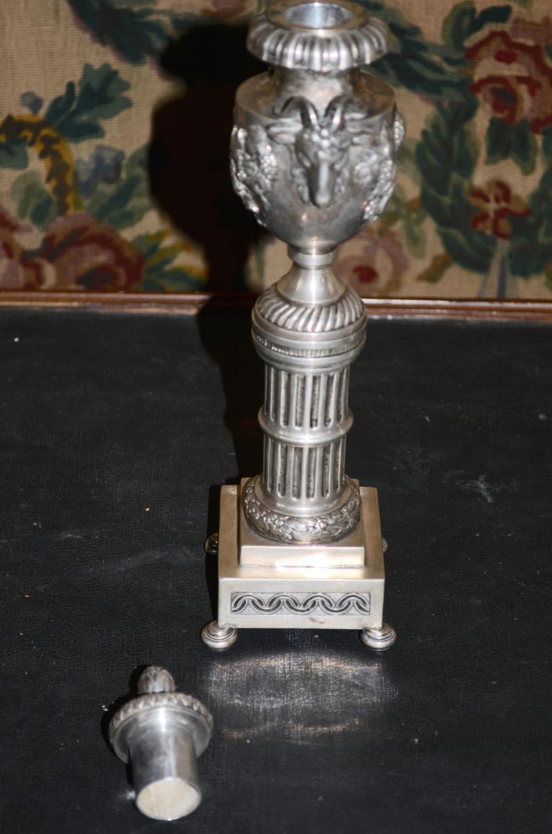 Pair Of Candlesticks In Sterling Silver XIXth Century-photo-2