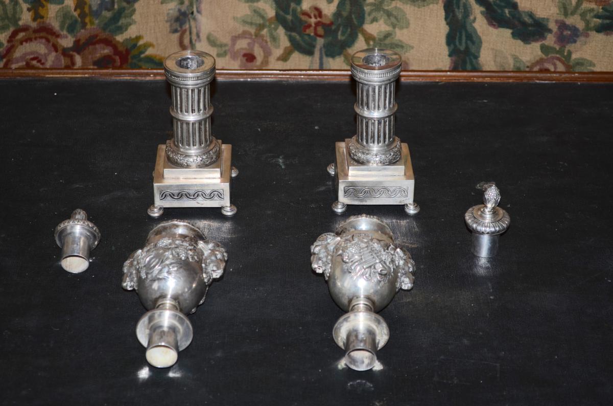 Pair Of Candlesticks In Sterling Silver XIXth Century-photo-3