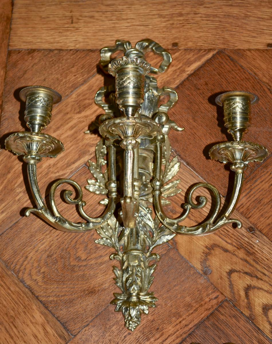 Suite De 4 Appliques En Bronze Doré époque Napoléon III-photo-2