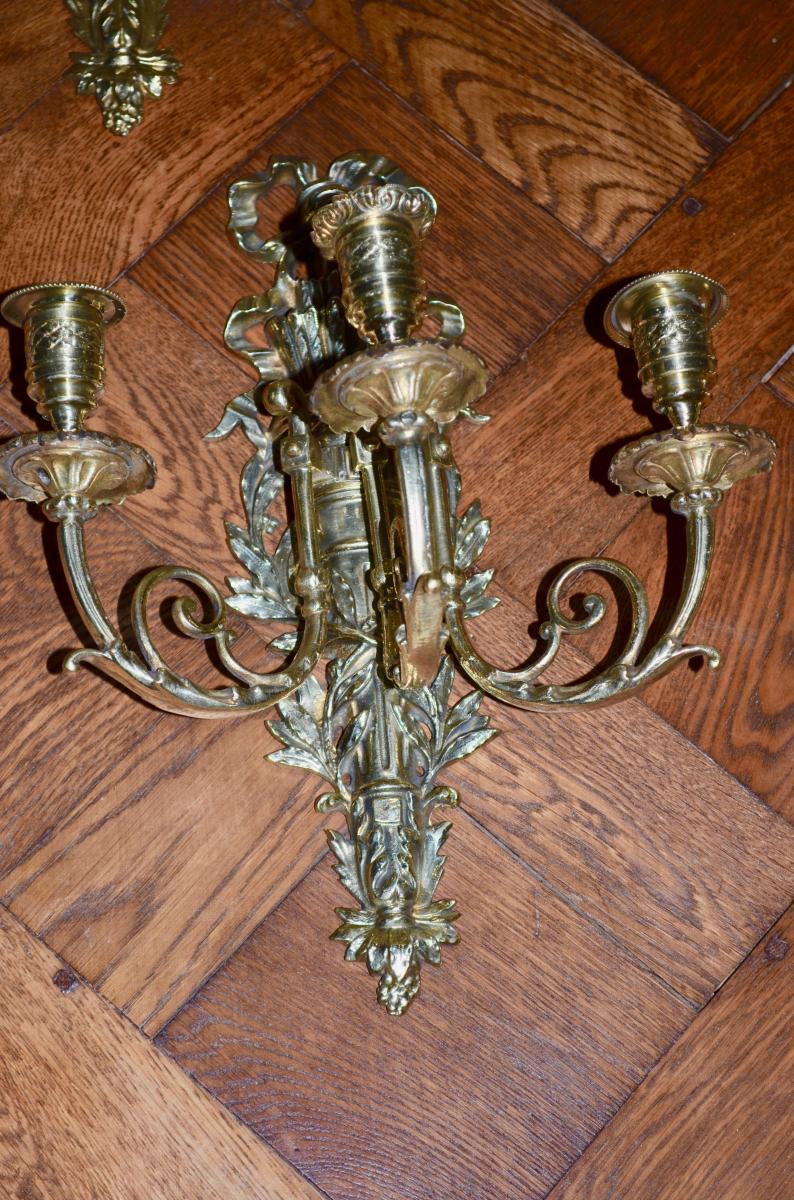 Suite De 4 Appliques En Bronze Doré époque Napoléon III-photo-1
