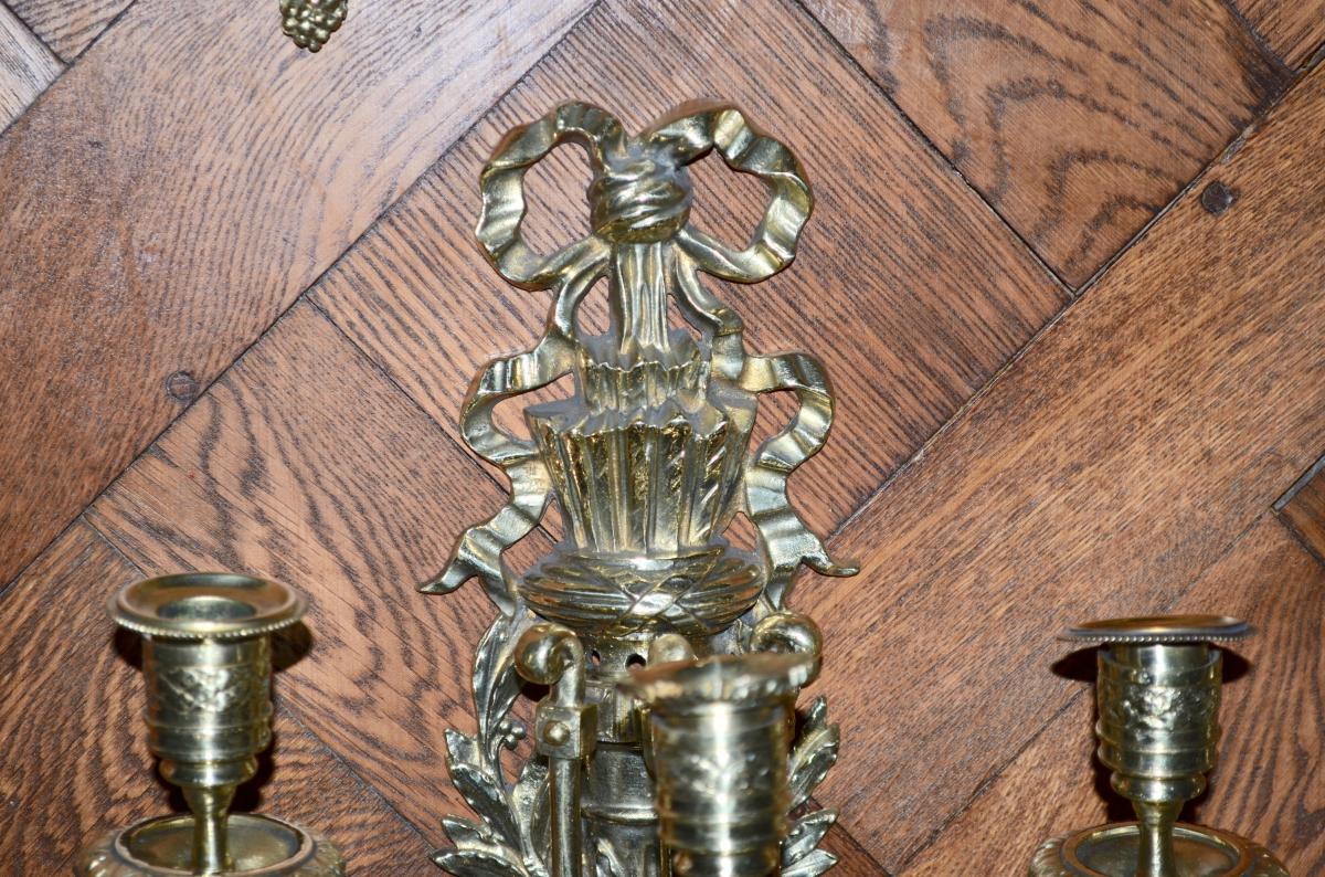 Suite De 4 Appliques En Bronze Doré époque Napoléon III-photo-3