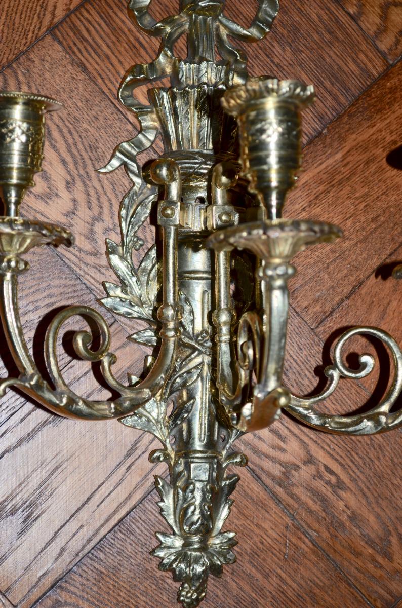 Suite De 4 Appliques En Bronze Doré époque Napoléon III-photo-4