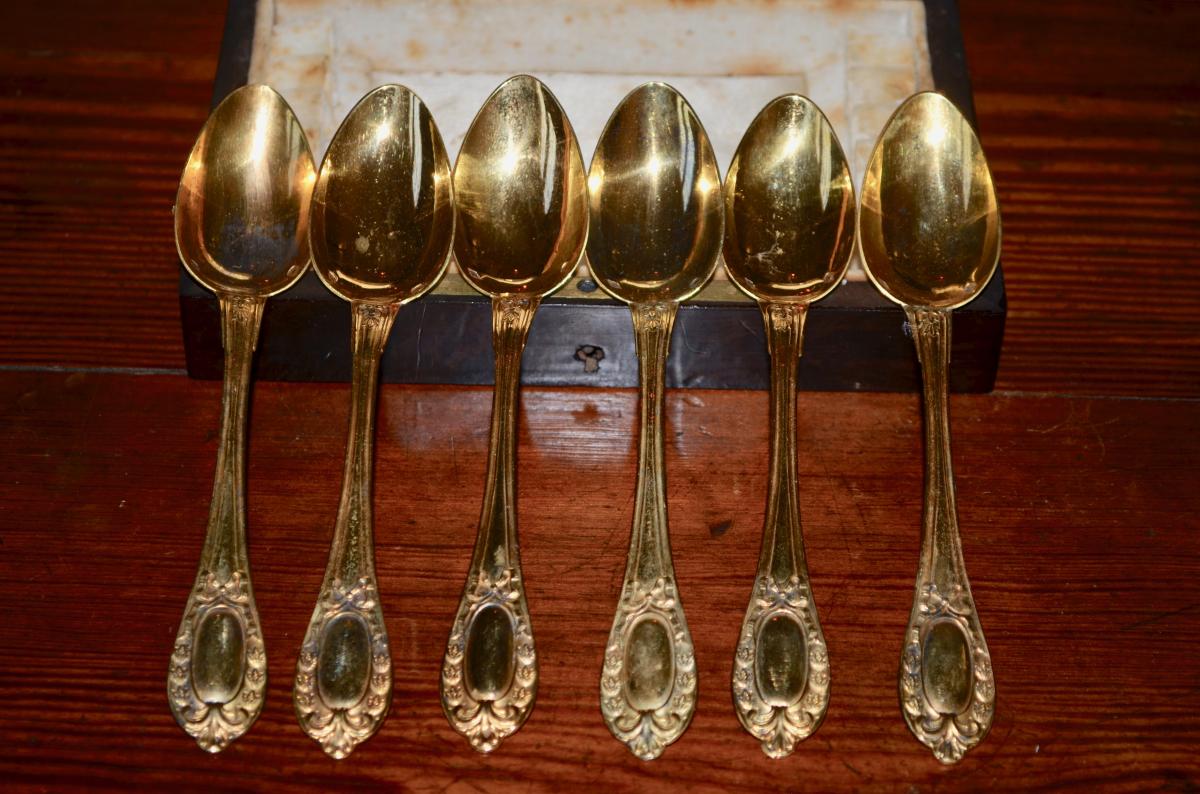 Serie De 6 Cuillères A Café En Vermeil époque Napoléon III-photo-3