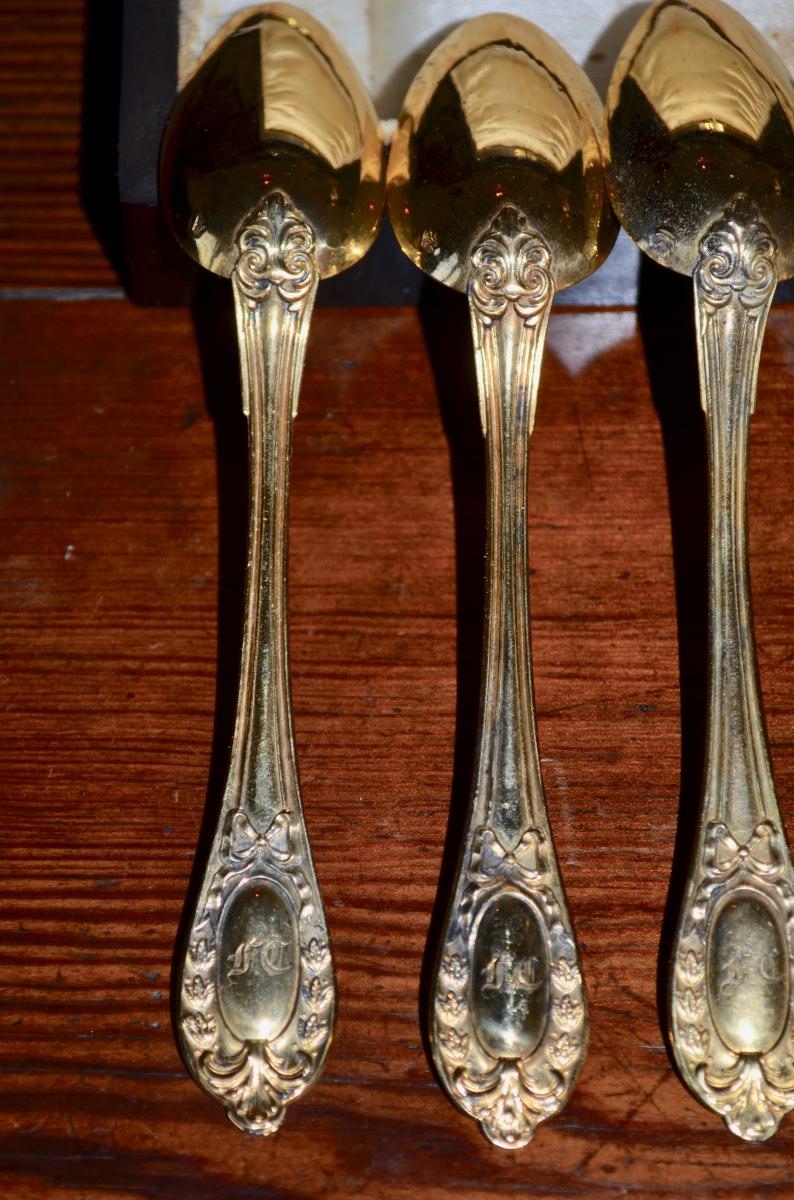 Serie De 6 Cuillères A Café En Vermeil époque Napoléon III-photo-4