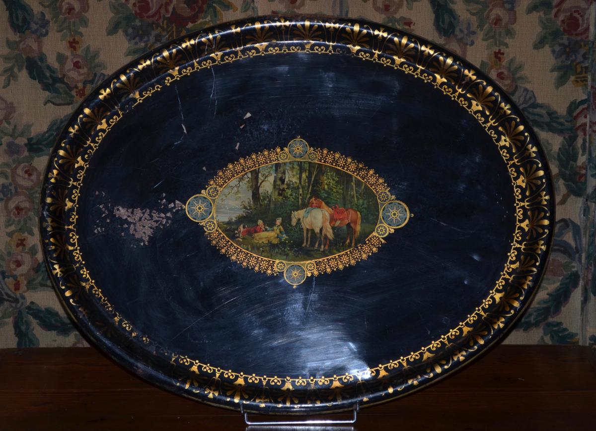 Large Tray In Painted Metal Restoration Period
