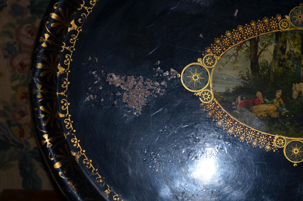 Large Tray In Painted Metal Restoration Period-photo-4