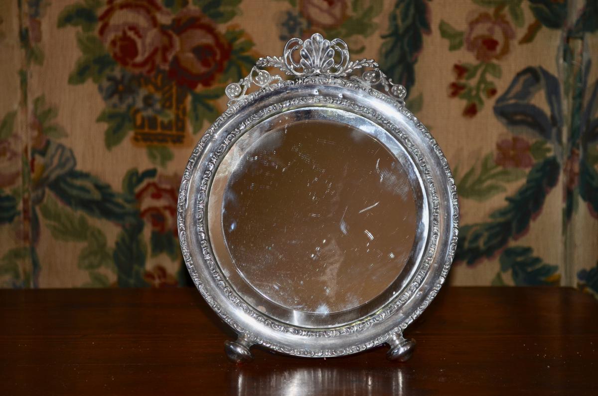 Miroir De Table De Toilette Argent Massif Angleterre XIXeme Siècle 