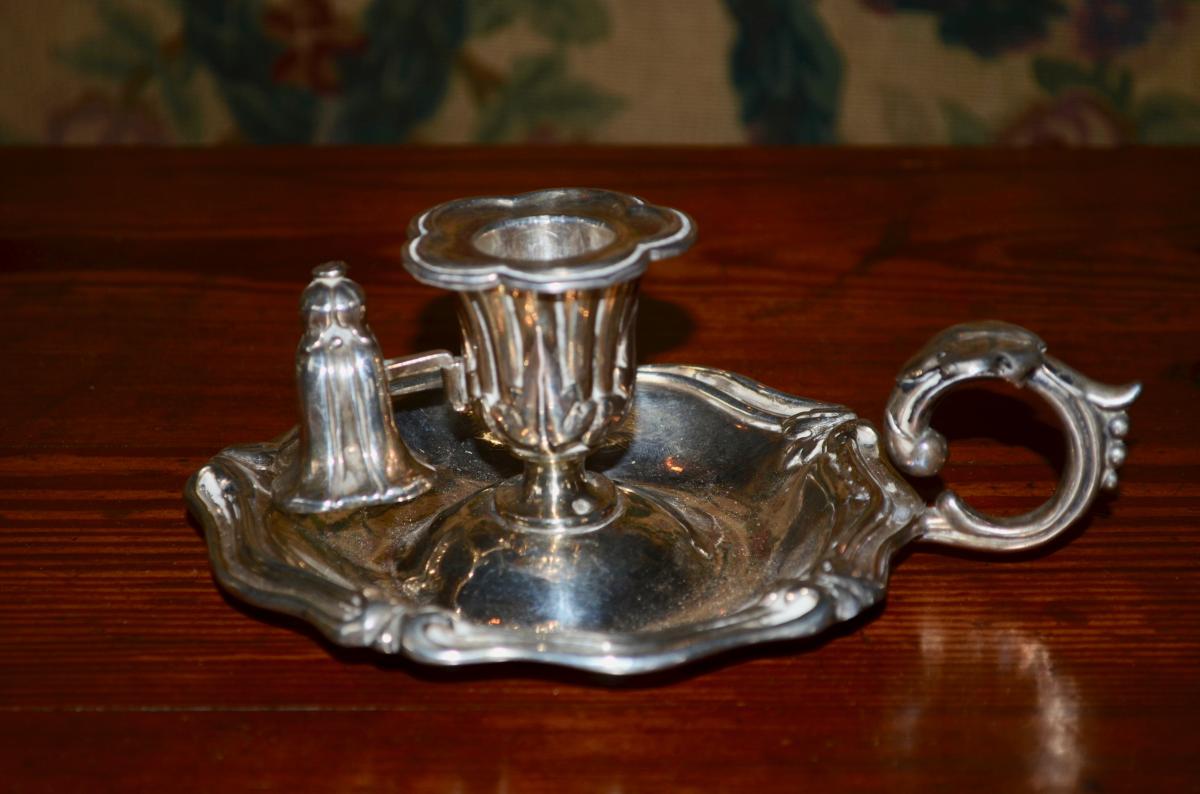 Bougeoir A Main En Argent Massif 19eme Siècle