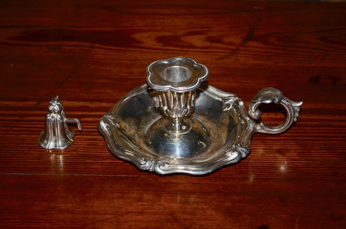 Bougeoir A Main En Argent Massif 19eme Siècle-photo-2