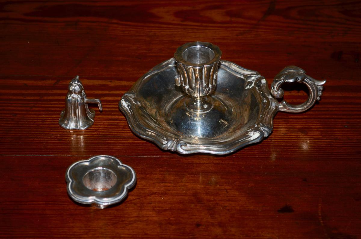 Bougeoir A Main En Argent Massif 19eme Siècle-photo-3