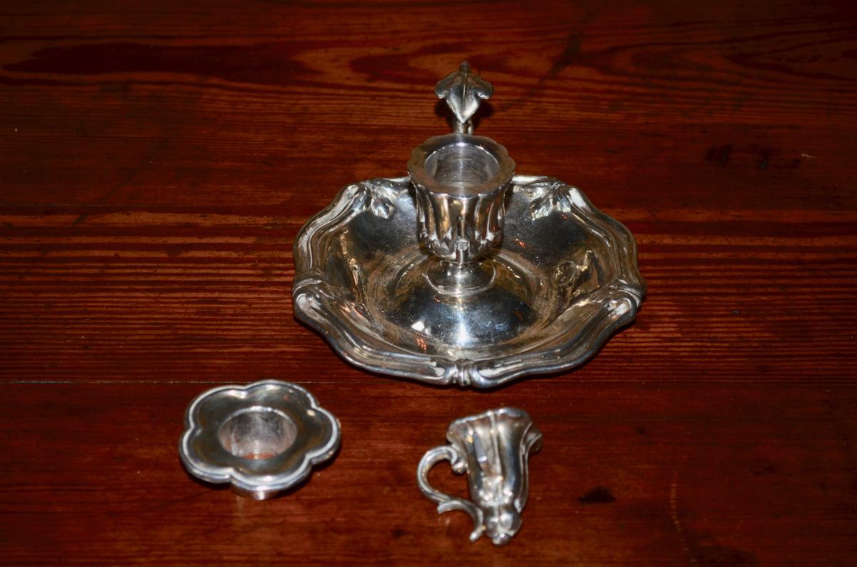 Bougeoir A Main En Argent Massif 19eme Siècle-photo-4