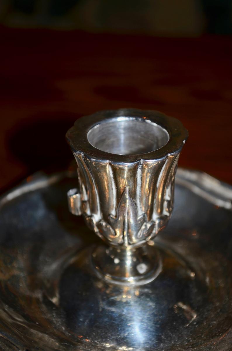 Bougeoir A Main En Argent Massif 19eme Siècle-photo-1