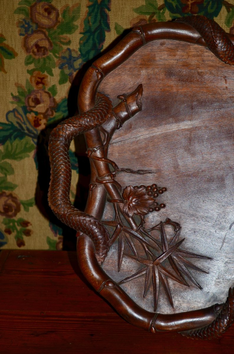 Large Tray In Exotic Wood Time End 19th Century-photo-1