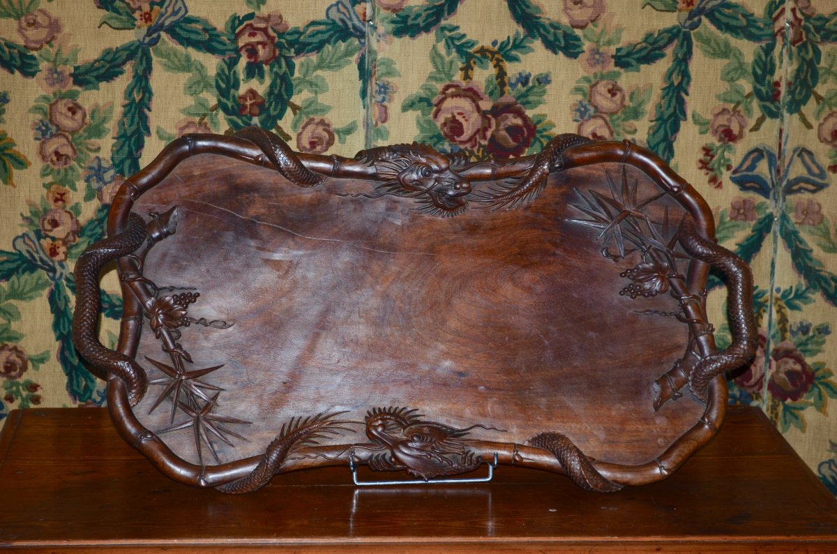 Large Tray In Exotic Wood Time End 19th Century