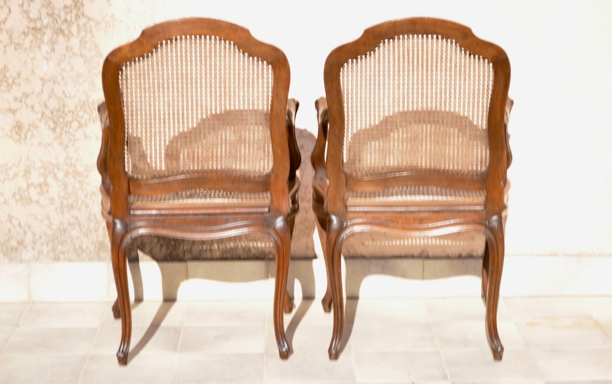 Pair Of Armchairs Canned Late 19th Century Louis XV Style-photo-2