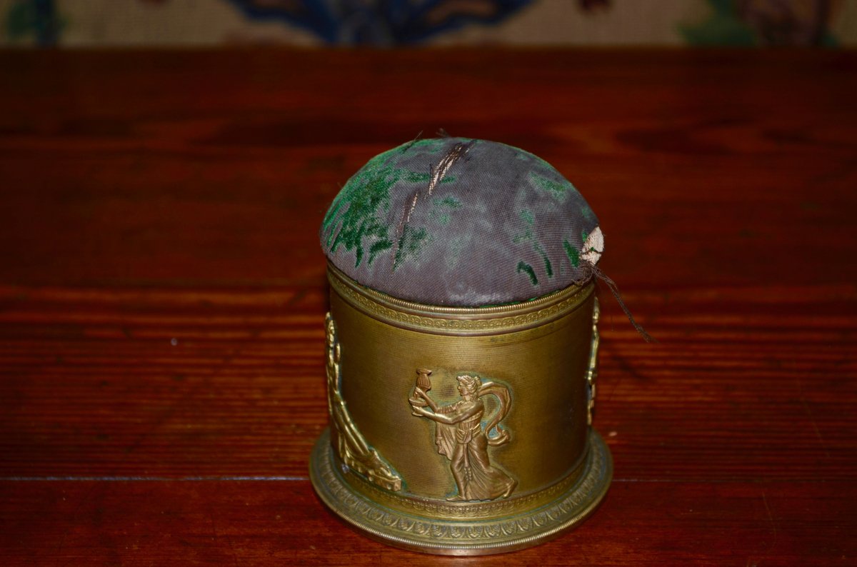 Needle Box In Golden Brass Restoration Period-photo-3