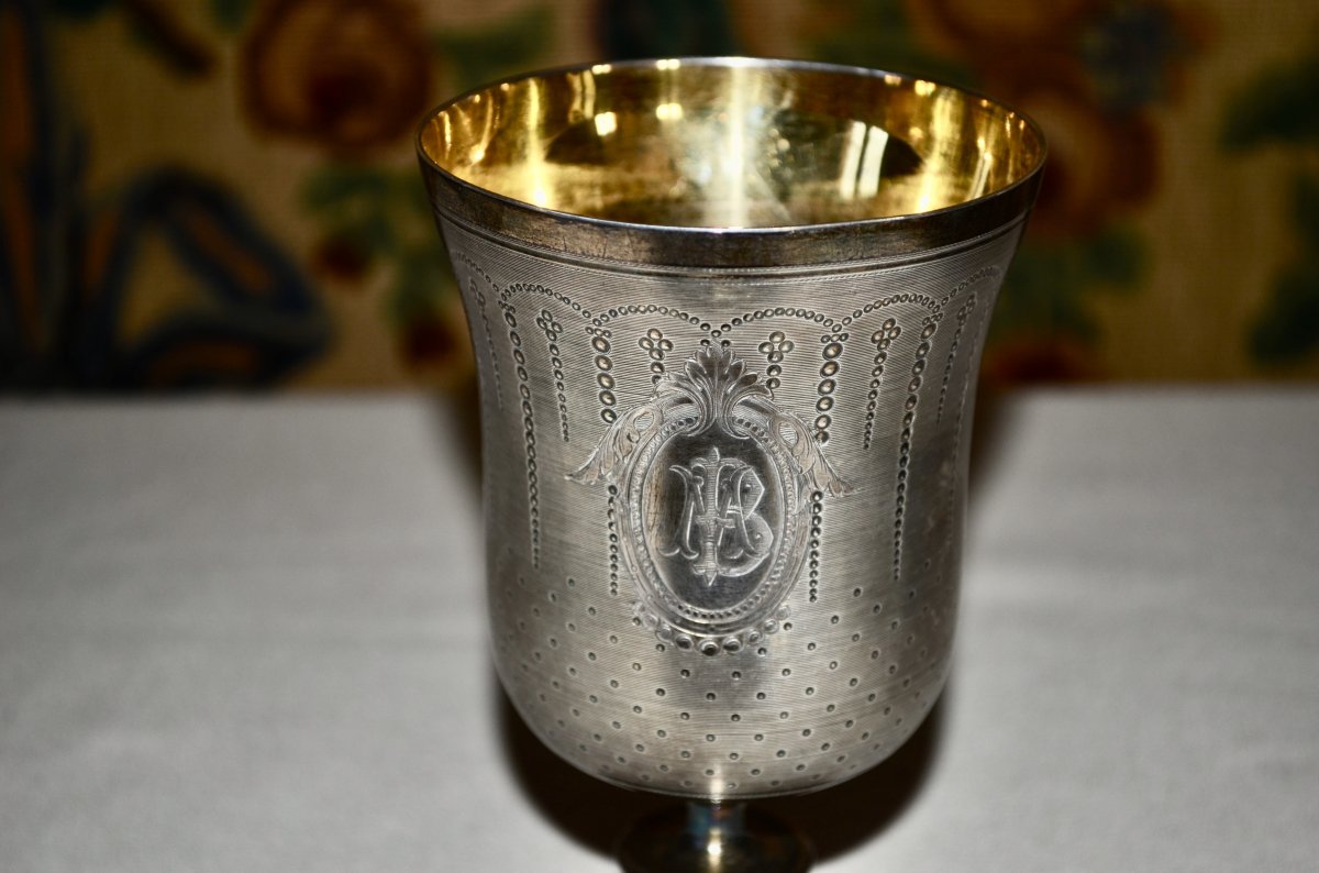 Cup / Chalice In Sterling Silver And Vermeil 19th Century-photo-2