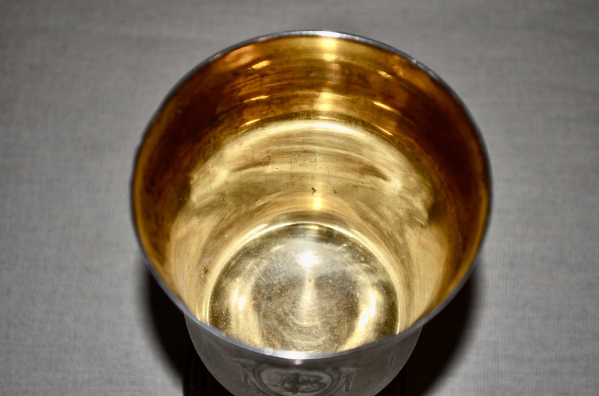 Cup / Chalice In Sterling Silver And Vermeil 19th Century-photo-3