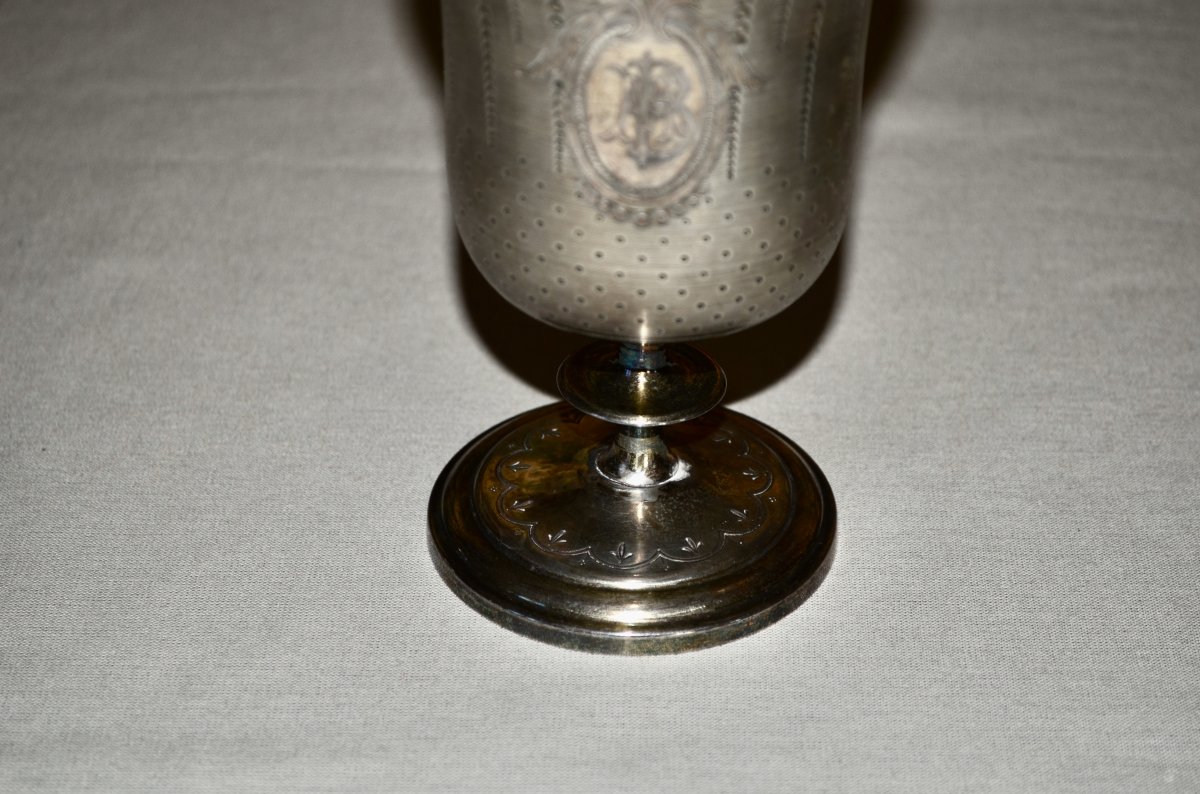 Cup / Chalice In Sterling Silver And Vermeil 19th Century-photo-3