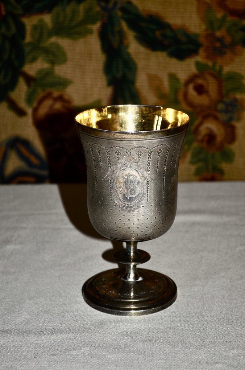 Cup / Chalice In Sterling Silver And Vermeil 19th Century