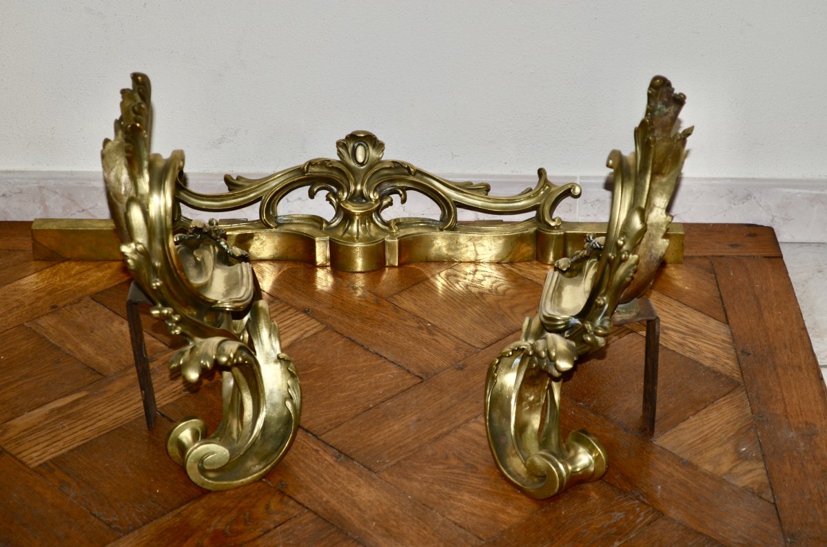 Pair Of Andirons In Gilt Bronze 18th Century-photo-1