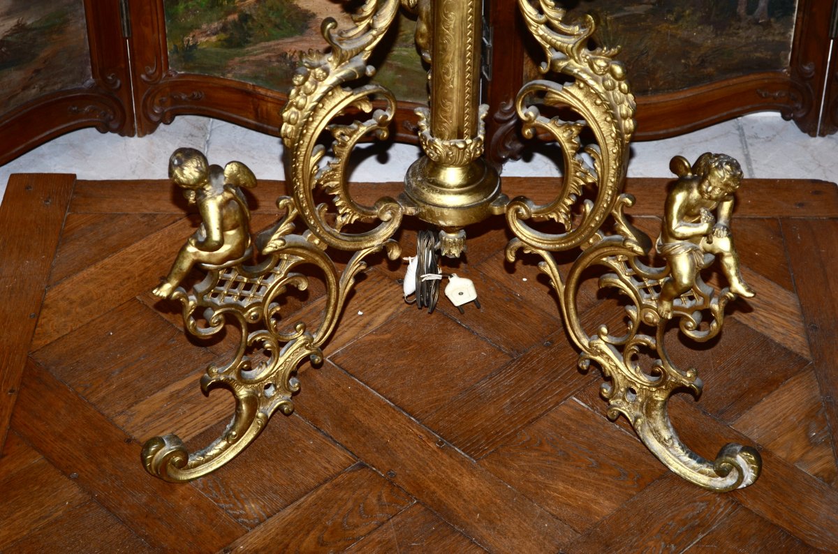 Lampadaire En Bronze Doré aux "putti" d'époque Napoléon III-photo-2