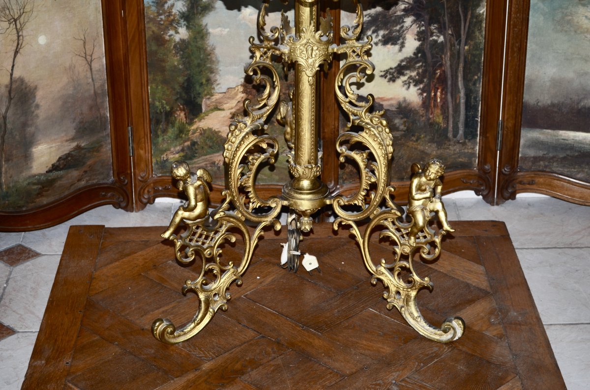 Lampadaire En Bronze Doré aux "putti" d'époque Napoléon III-photo-3