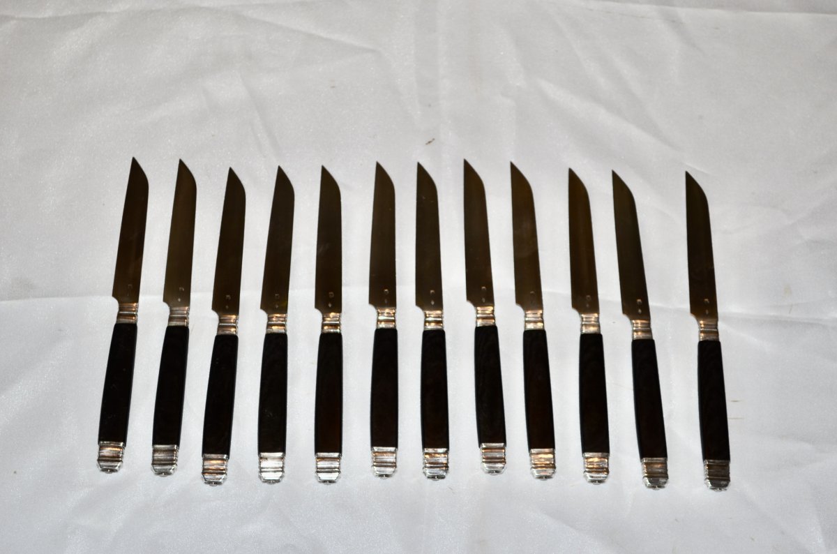 Suite Of 12 Knives In Sterling Silver 19th Century-photo-3