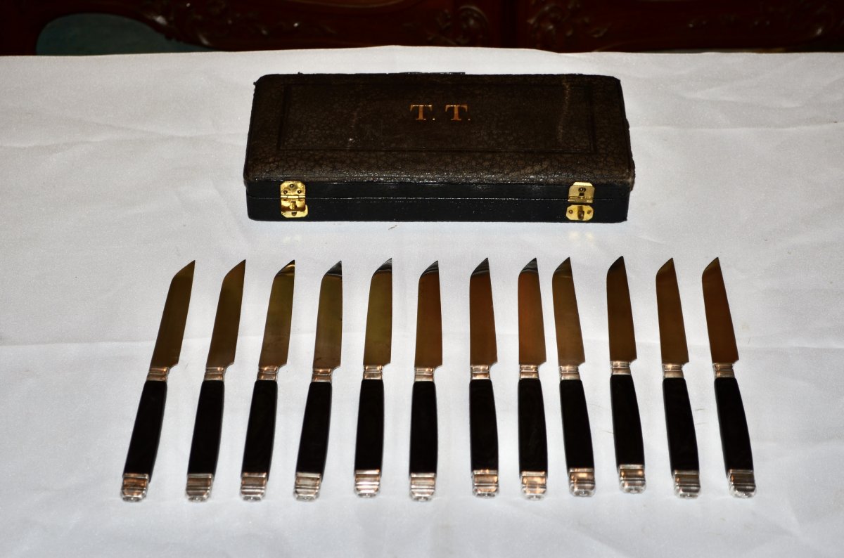 Suite Of 12 Knives In Sterling Silver 19th Century-photo-5