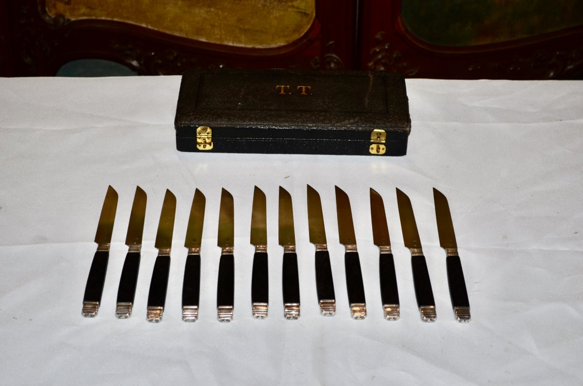 Suite Of 12 Knives In Sterling Silver 19th Century