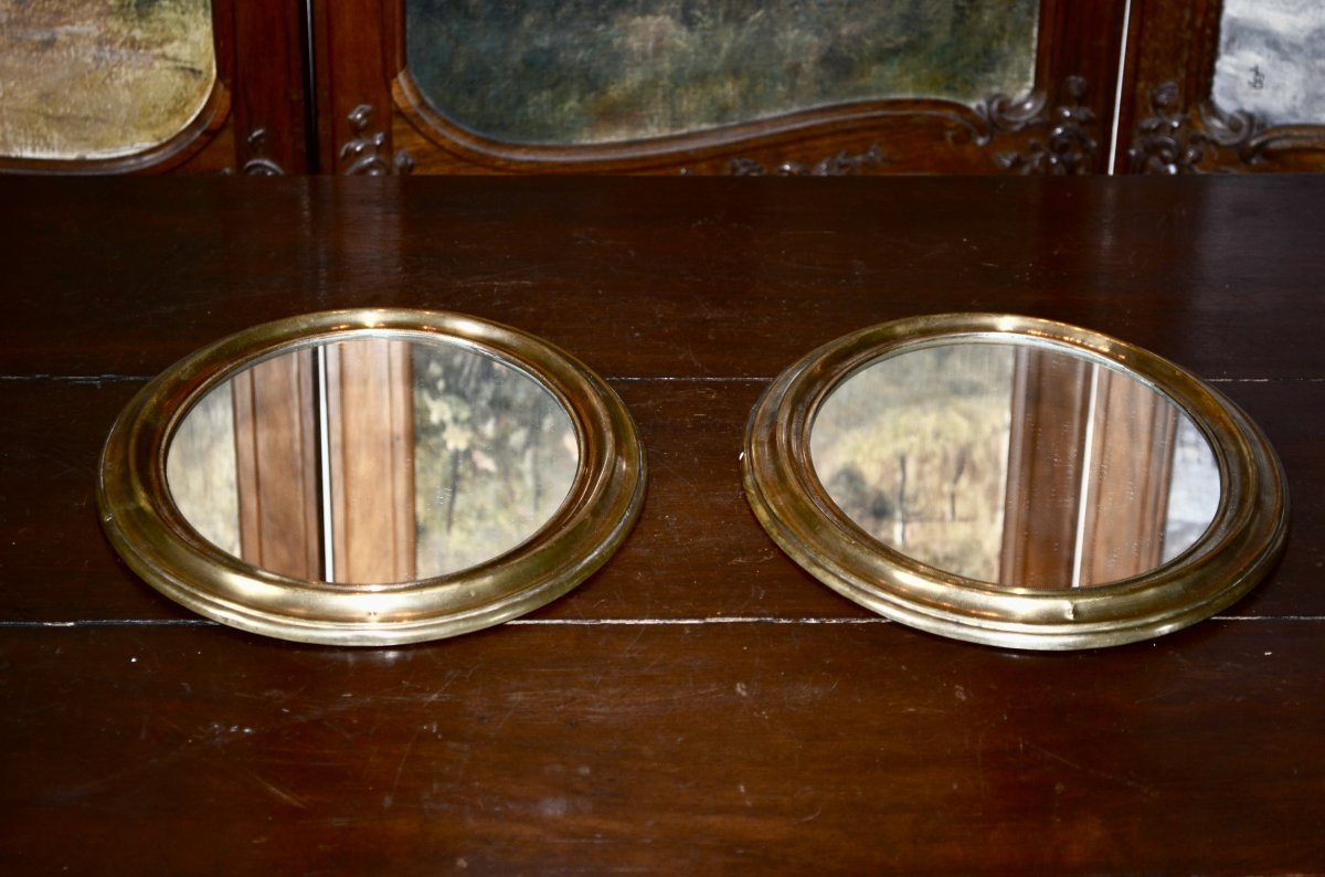 Pair Of Mirror In Golden Brass XIXth Century-photo-2