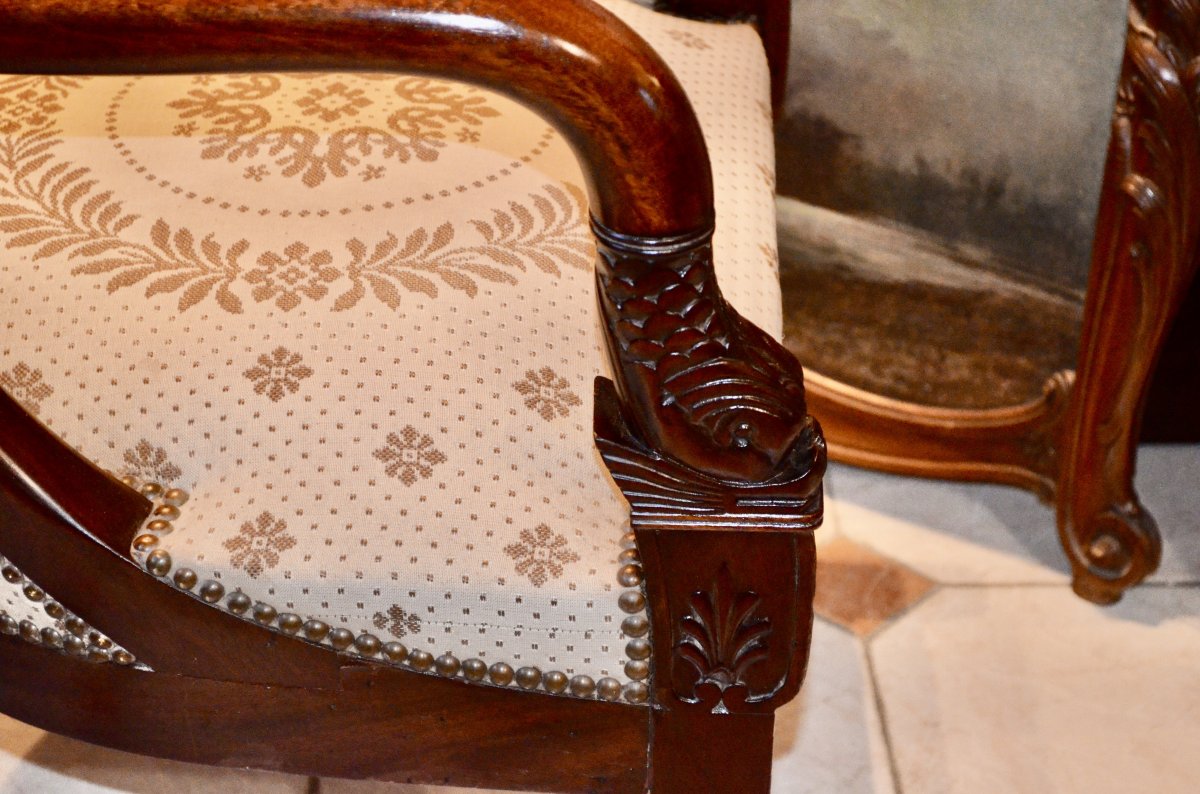 Paire De Fauteuils Gondole En Acajou époque Empire-photo-5
