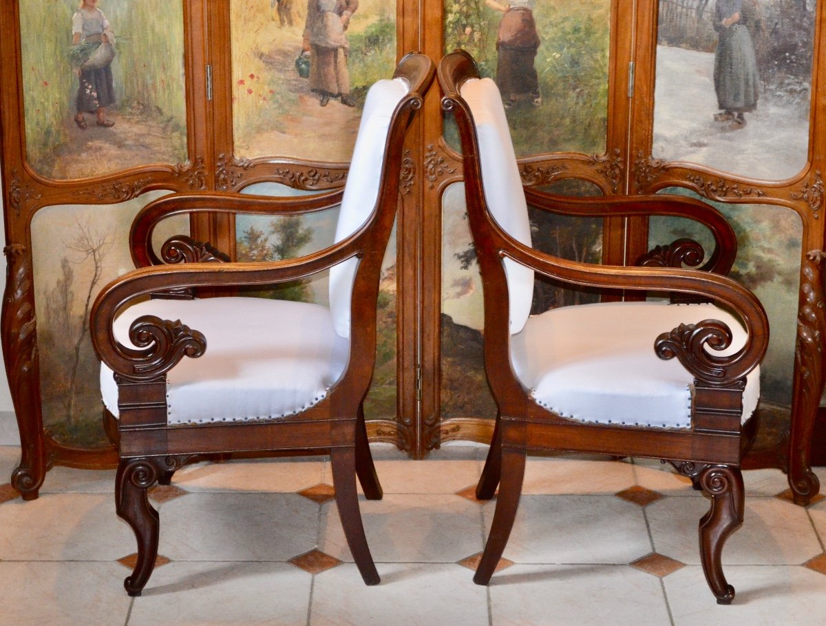 Pair Of Mahogany Armchairs Restoration Period-photo-3