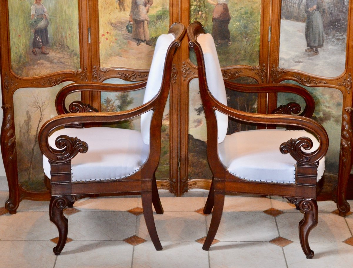 Pair Of Mahogany Armchairs Restoration Period-photo-3