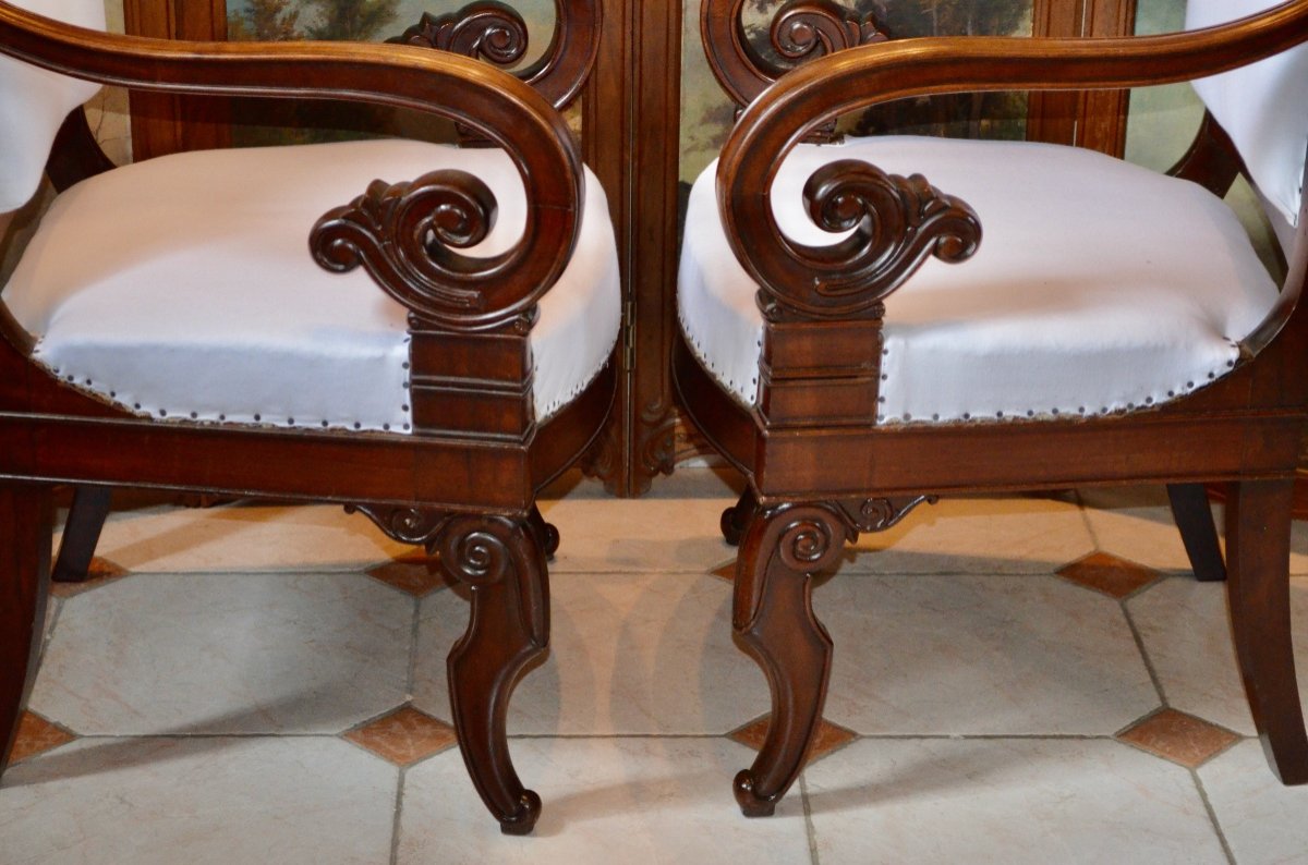 Pair Of Mahogany Armchairs Restoration Period-photo-2