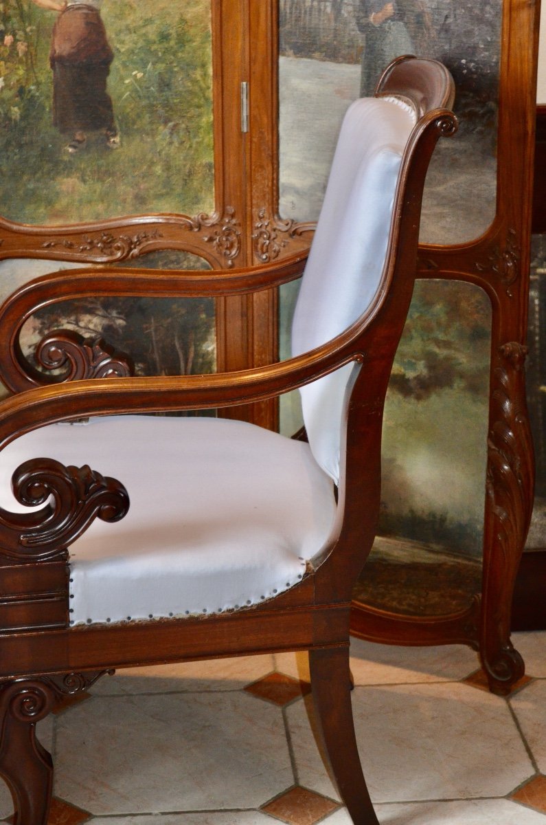 Pair Of Mahogany Armchairs Restoration Period-photo-3