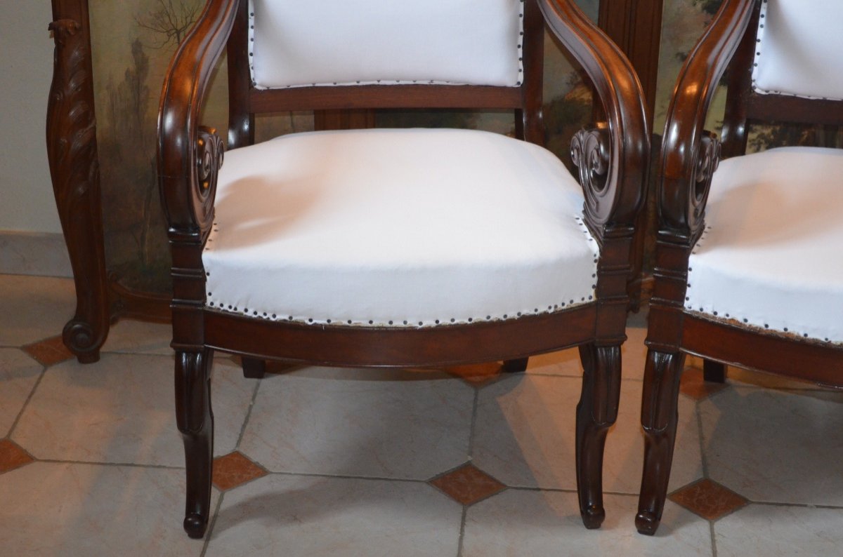 Pair Of Mahogany Armchairs Restoration Period-photo-5