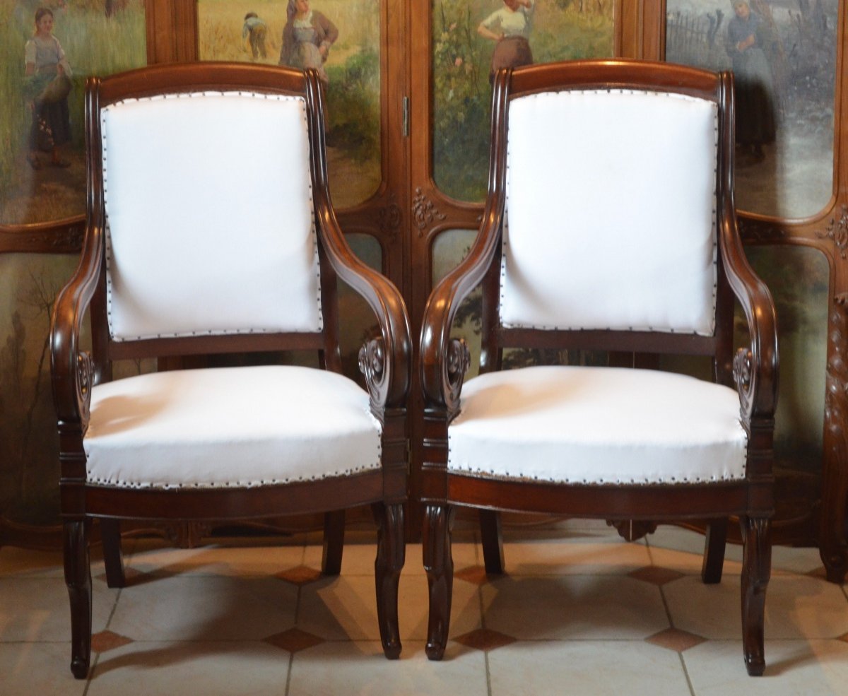 Pair Of Mahogany Armchairs Restoration Period